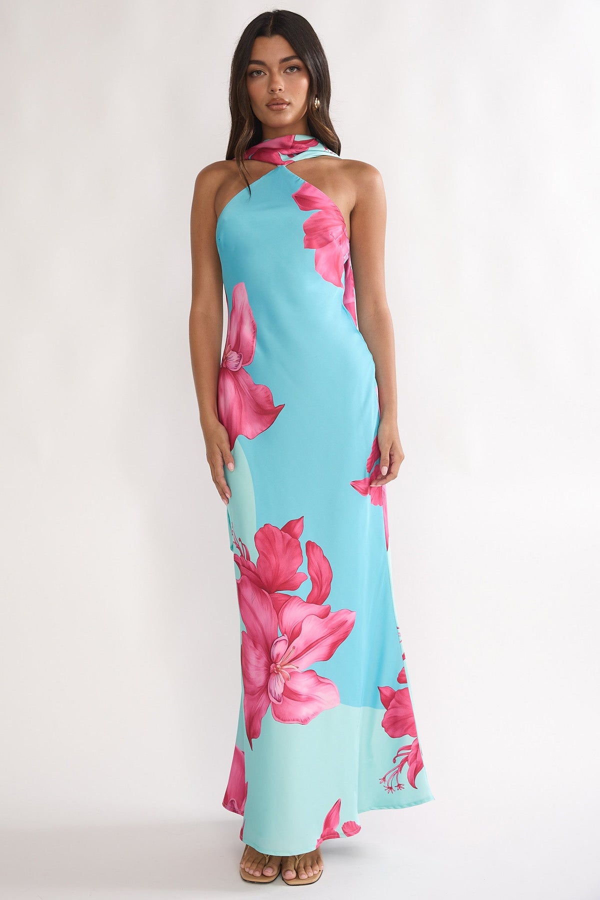 Risha Scarf Maxi Dress Lily Hot Pink