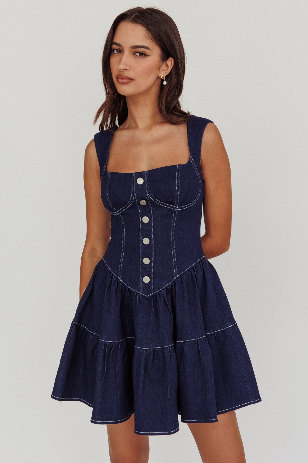 Deep Dive Square Neck Mini Dress Indigo