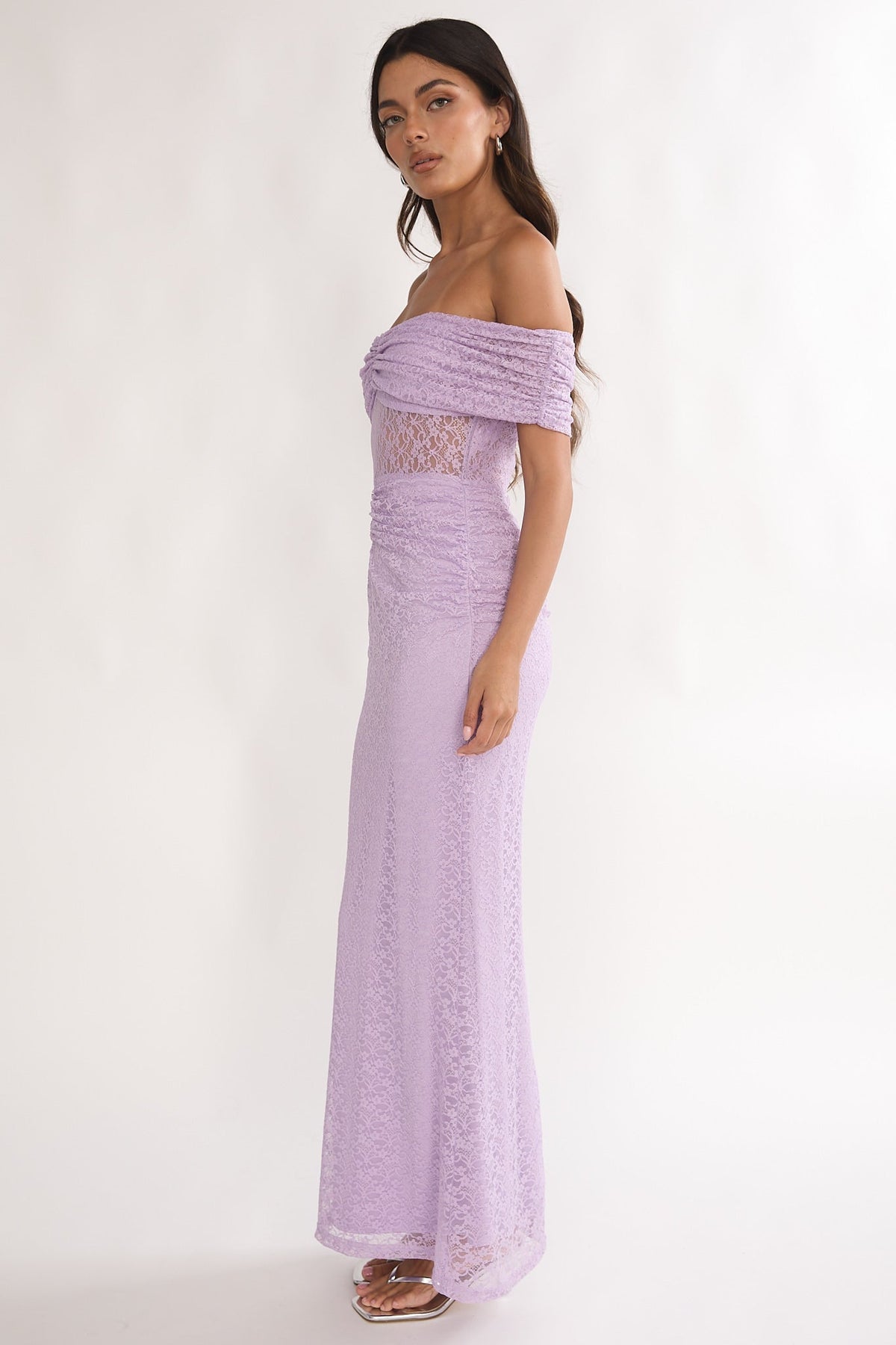 Silver Moon Off-Shoulder Maxi Dress Lilac