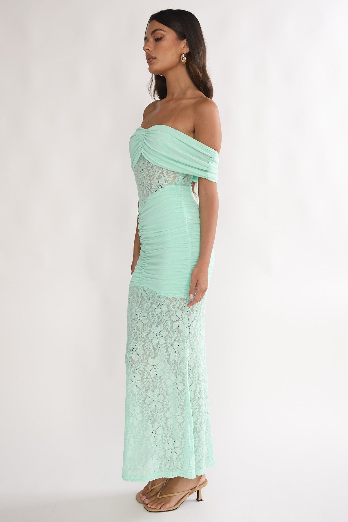 Silver Moon Off-Shoulder Maxi Dress Floral Mint
