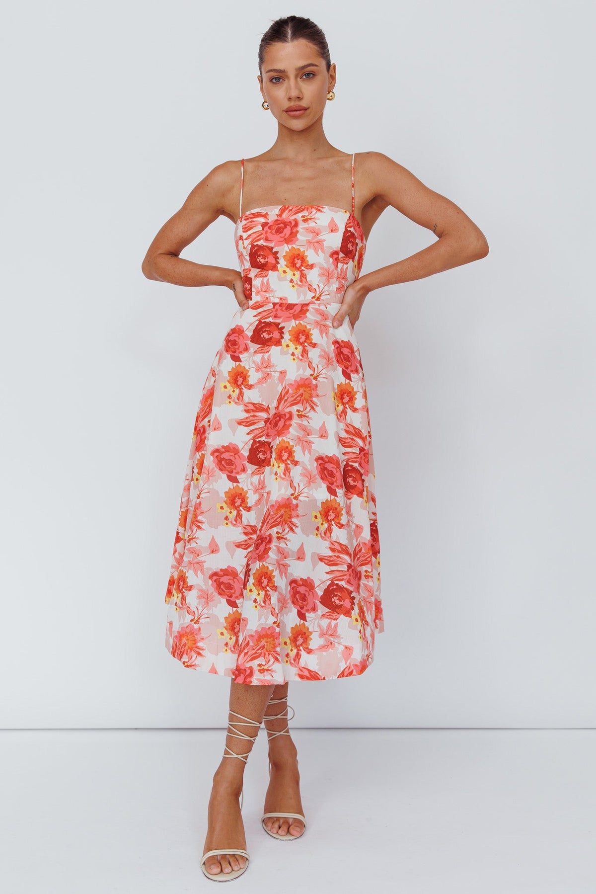 Weekender Spaghetti Strap Midi Dress Floral Peach