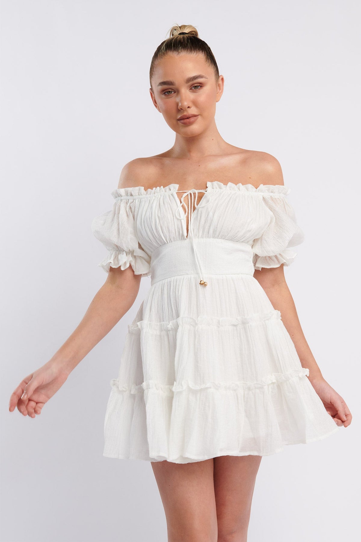 Everley Puff Sleeve Mini Dress White