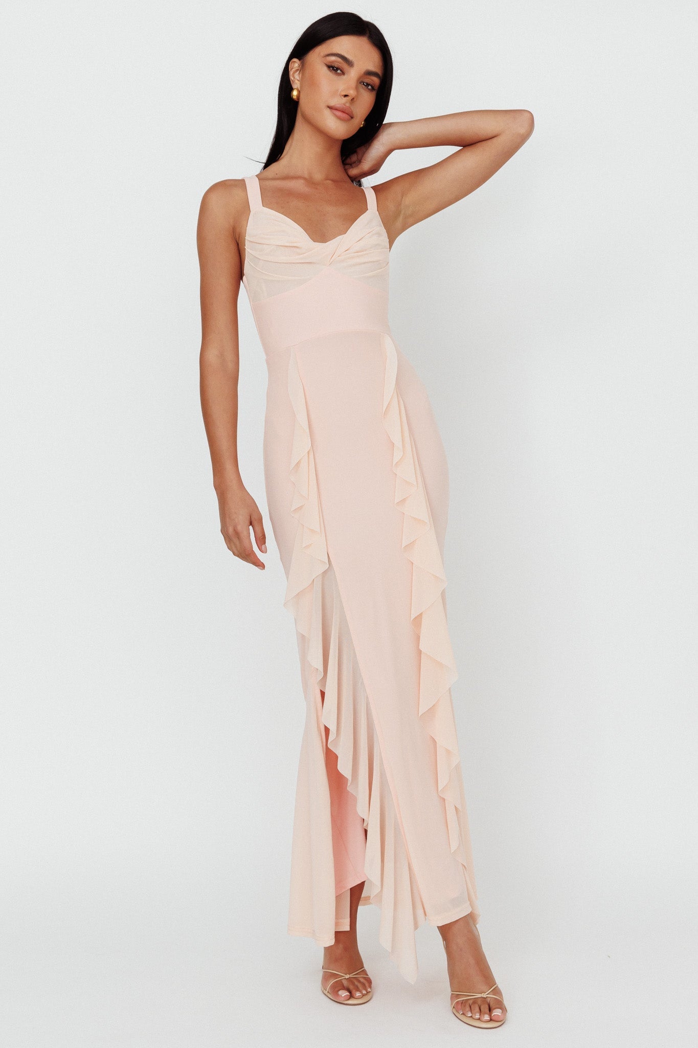 Hollianna Ruffle Trim Split Maxi Dress Champagne