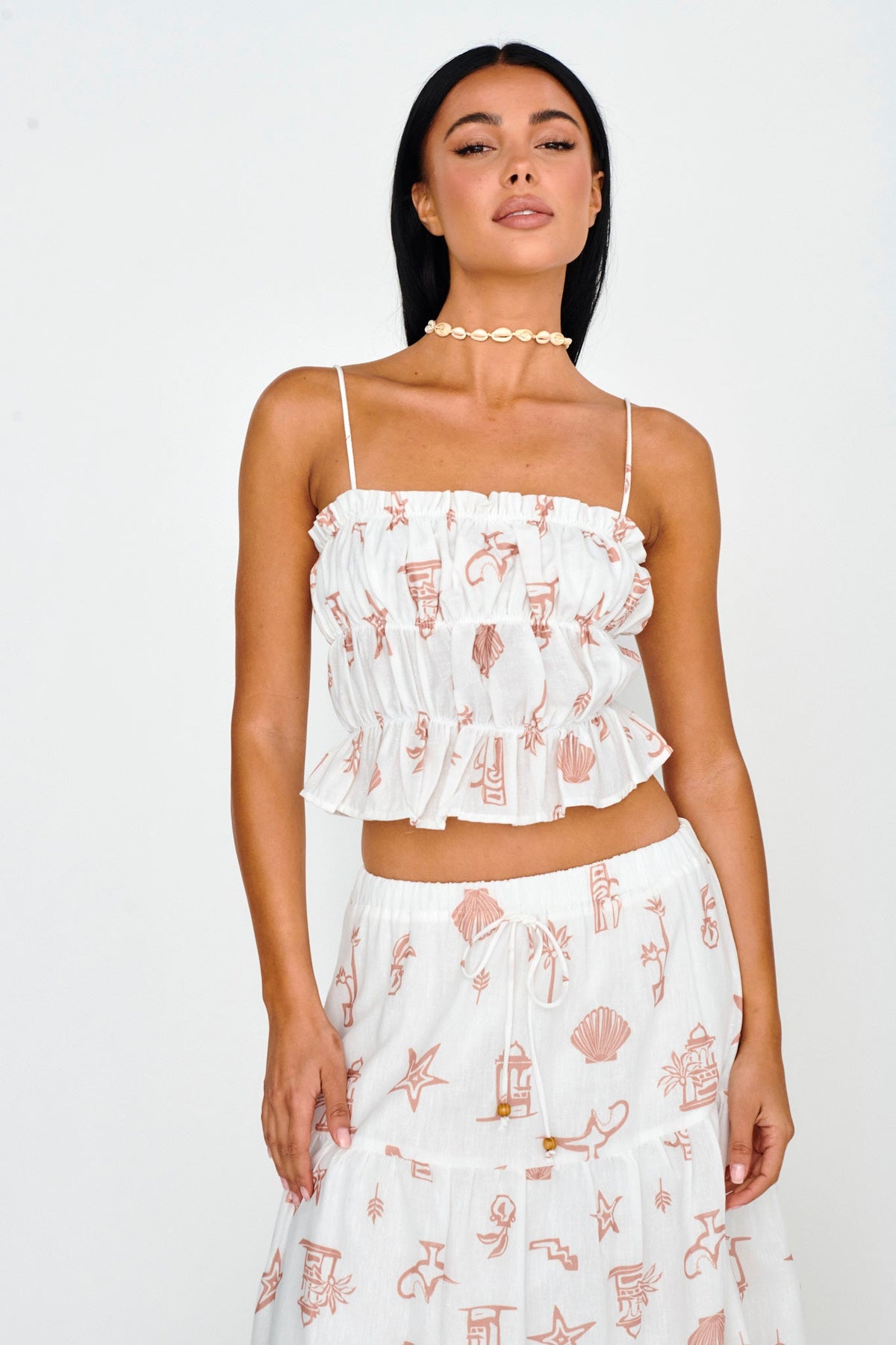 South Bay Ruched Cami Top Print Mocha