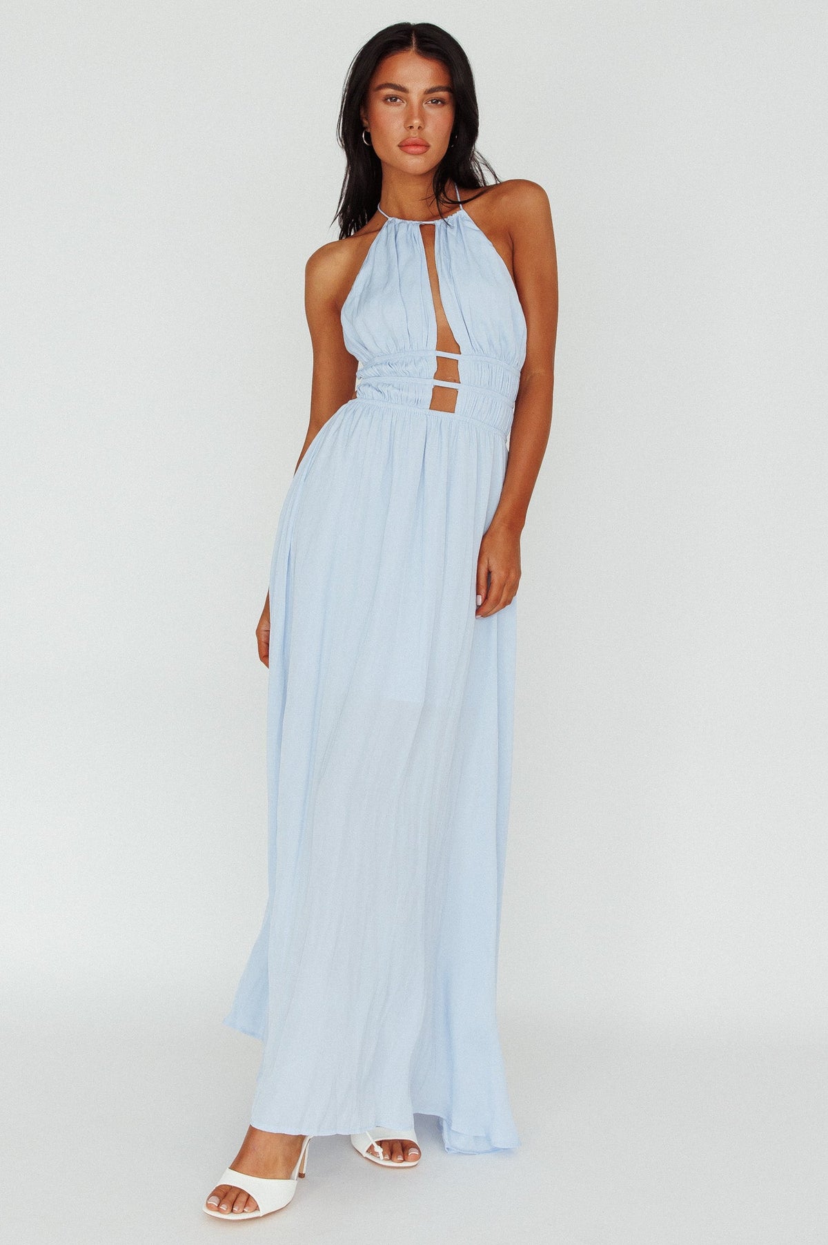 Cyndi Open Back Halterneck Maxi Dress Blue