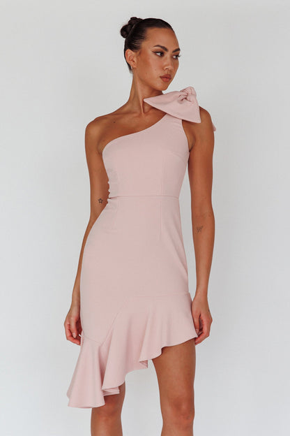 Tiffany One-Shoulder Bow Dress Blush