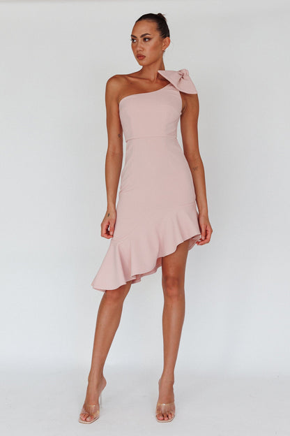 Tiffany One-Shoulder Bow Dress Blush