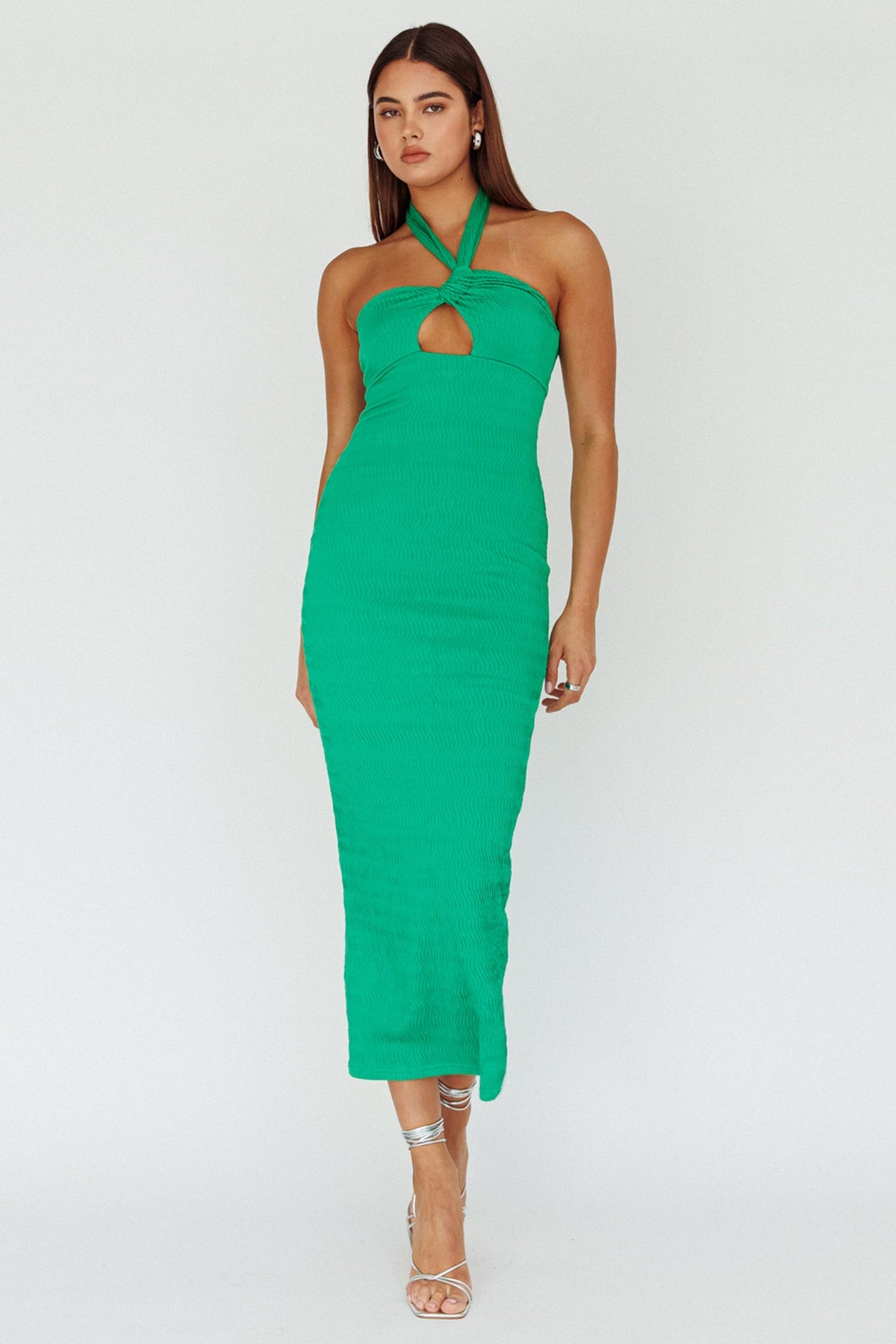 Mari Halterneck Midi Dress Green