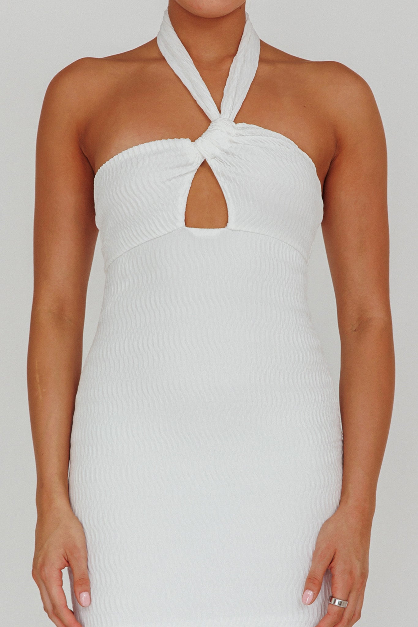 Mari Halterneck Midi Dress White