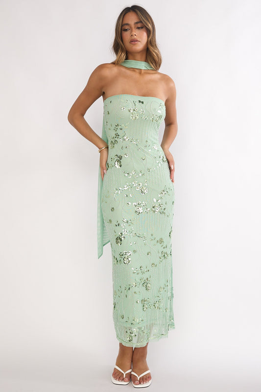 Jeremia Strapless Maxi Dress Sequin Mint