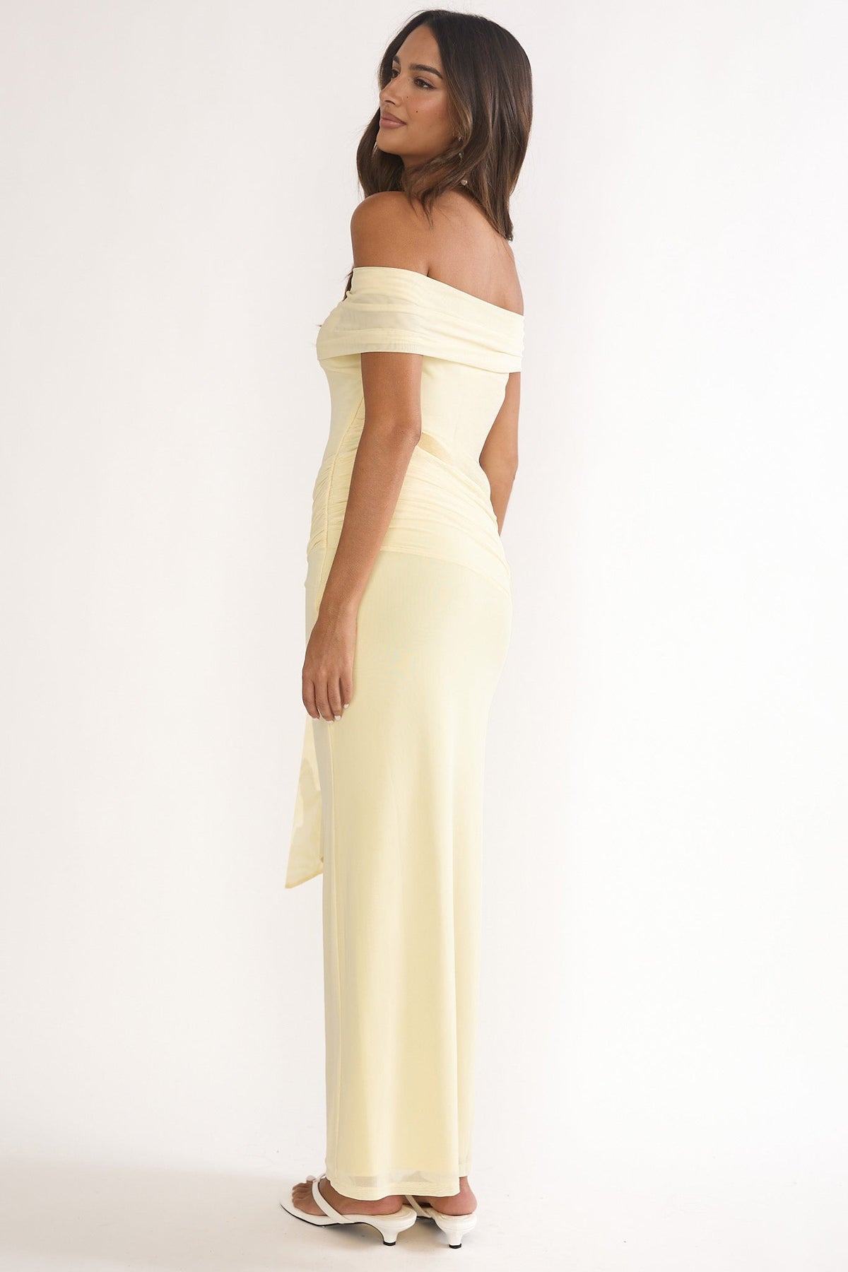 Evanthe Off-Shoulder Sash Maxi Dress Lemon