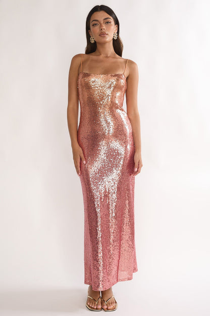 Astara Sequin Maxi Dress Gradient Pink