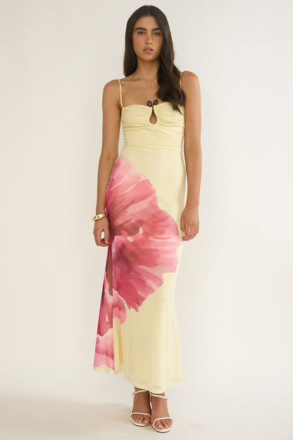 Orabella Waterdrop Wire Bust Maxi Dress Floral Butter