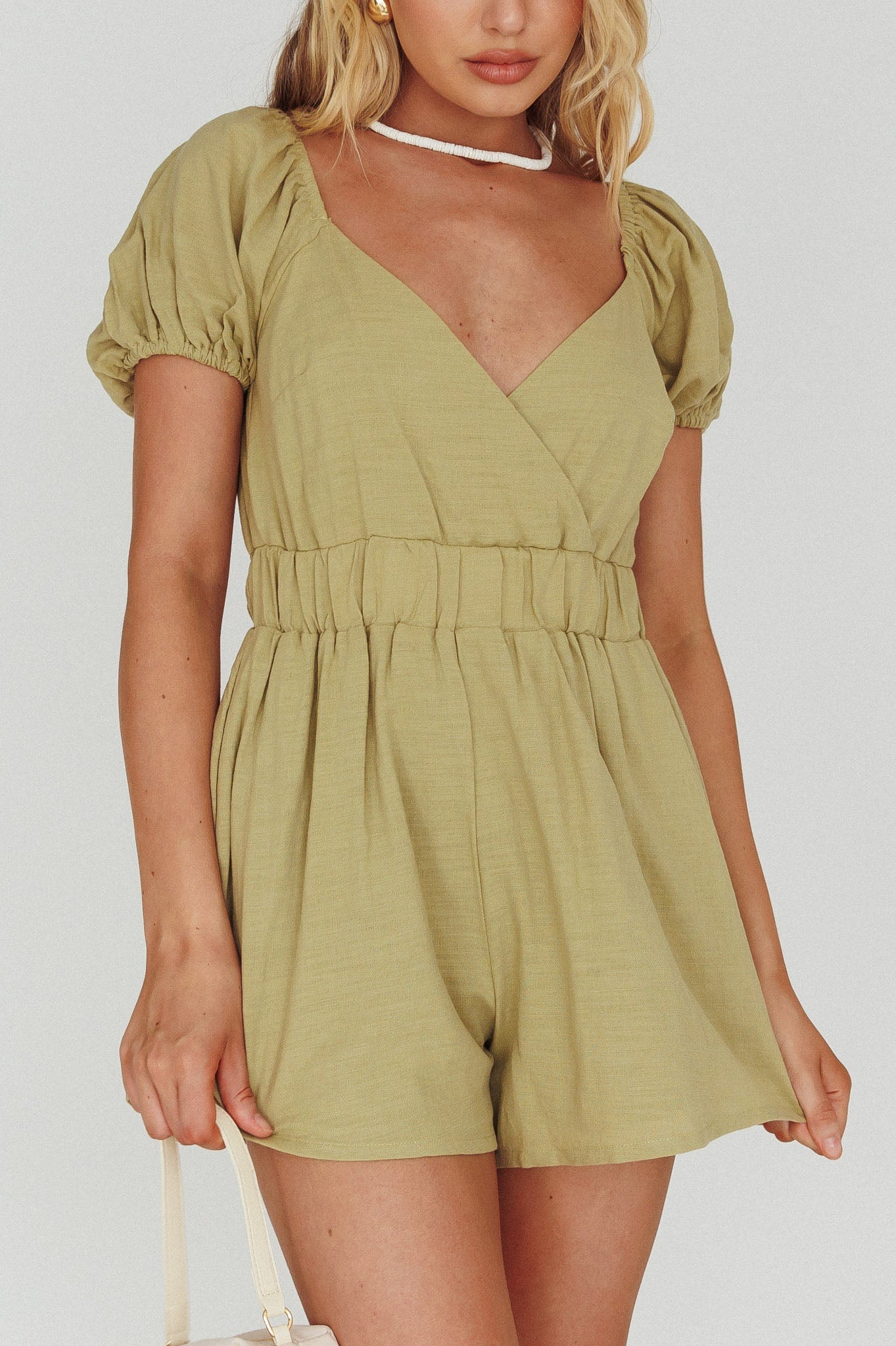 Alexis Elasticated Waist Romper Avocado