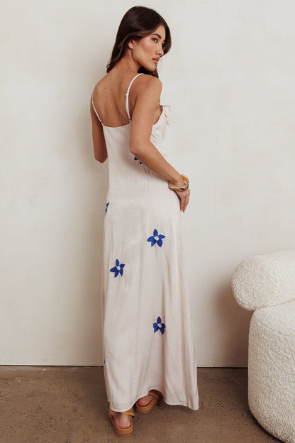 Hibiscus Ruffle A-line Maxi Dress Bone
