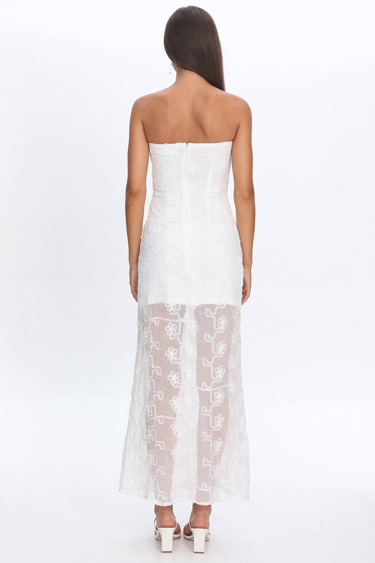 Arlise Strapless Lace Maxi Dress White