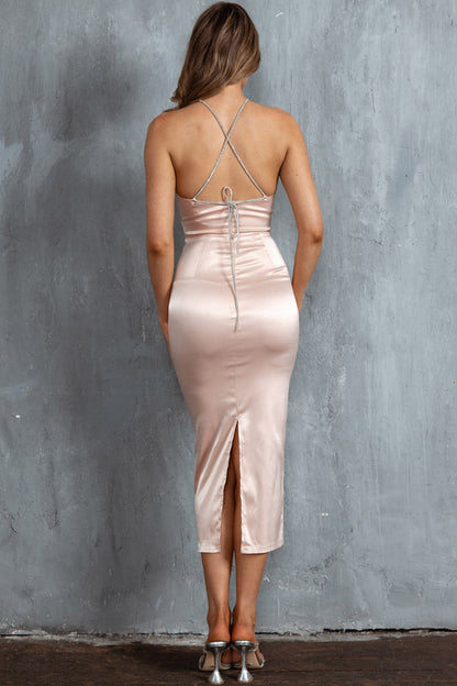 Slow Dance Diamante Strap Midi Dress Blush