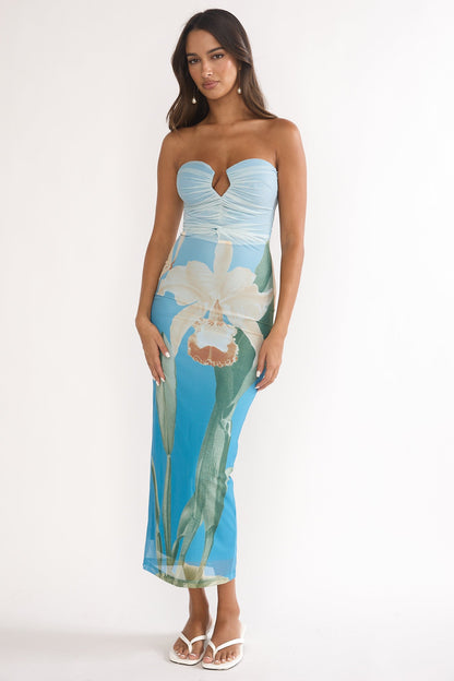 Lahita Strapless Midi Dress Orchid Blue