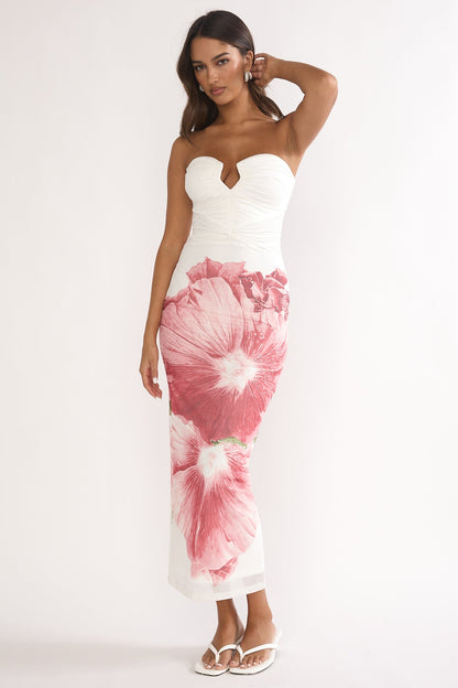Lahita Strapless Midi Dress Hibiscus Fuchsia