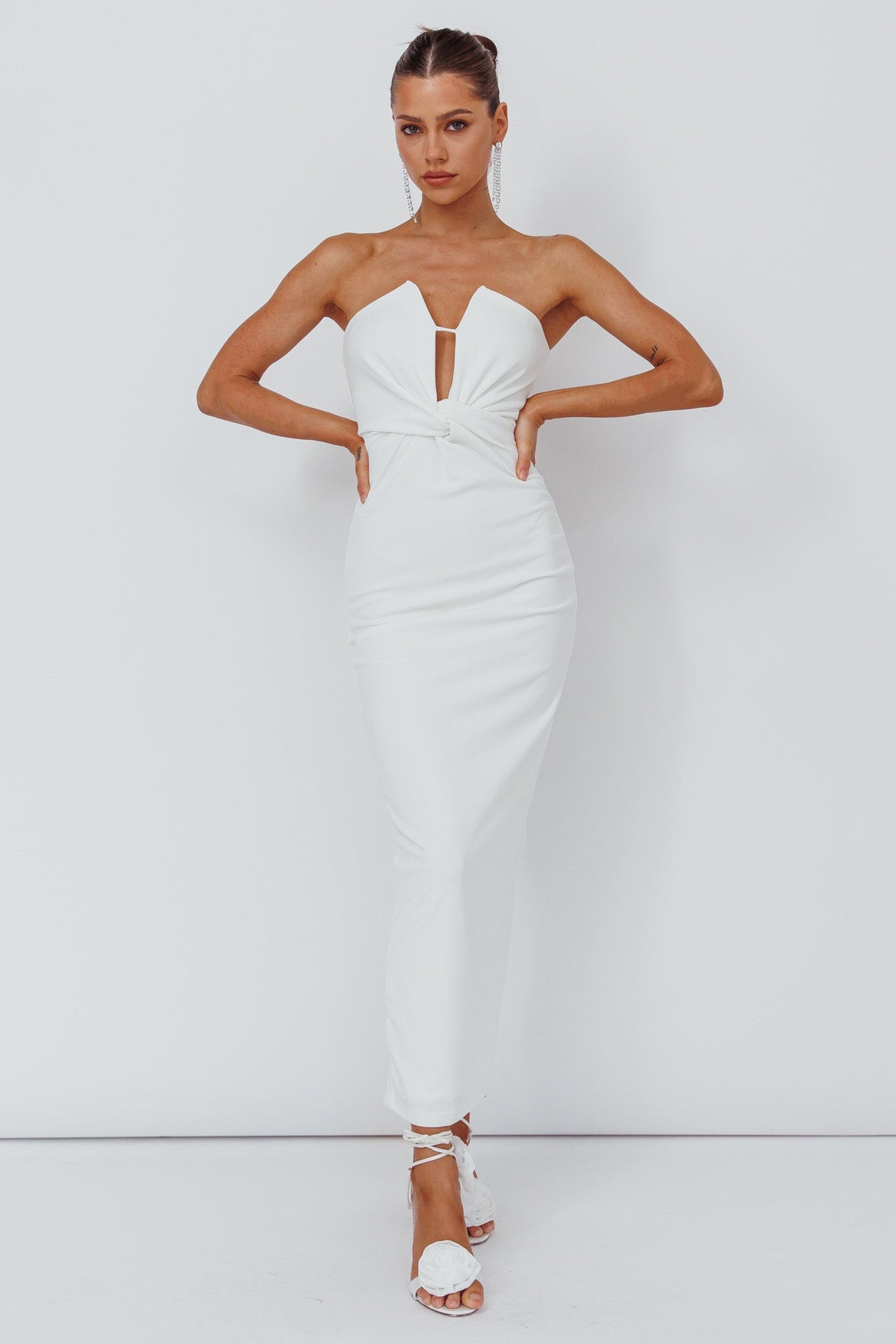 Deonne Twist Waist Midi Dress White