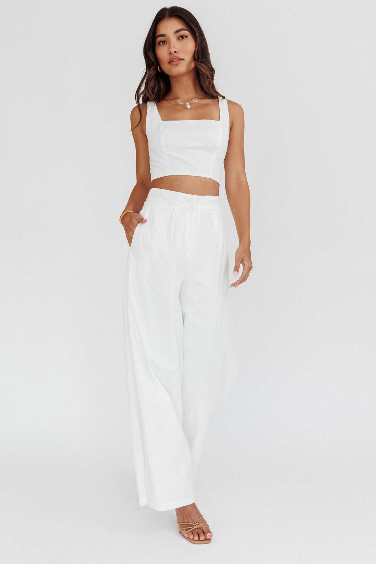 Empire Shirred Back Crop Top White