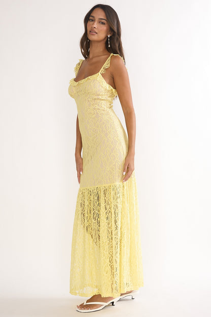 Noraya Lace Overlay Maxi Dress Lemon