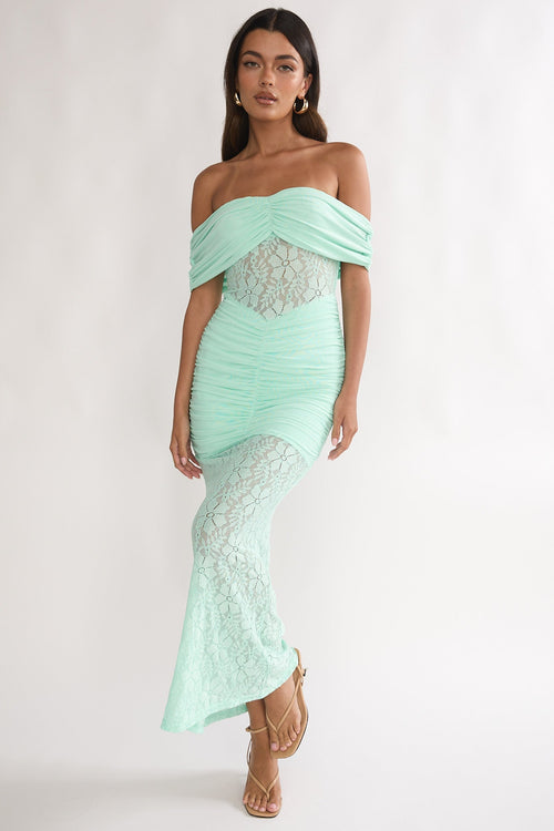 Silver Moon Off-Shoulder Maxi Dress Floral Mint