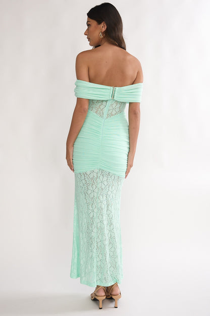 Silver Moon Off-Shoulder Maxi Dress Floral Mint
