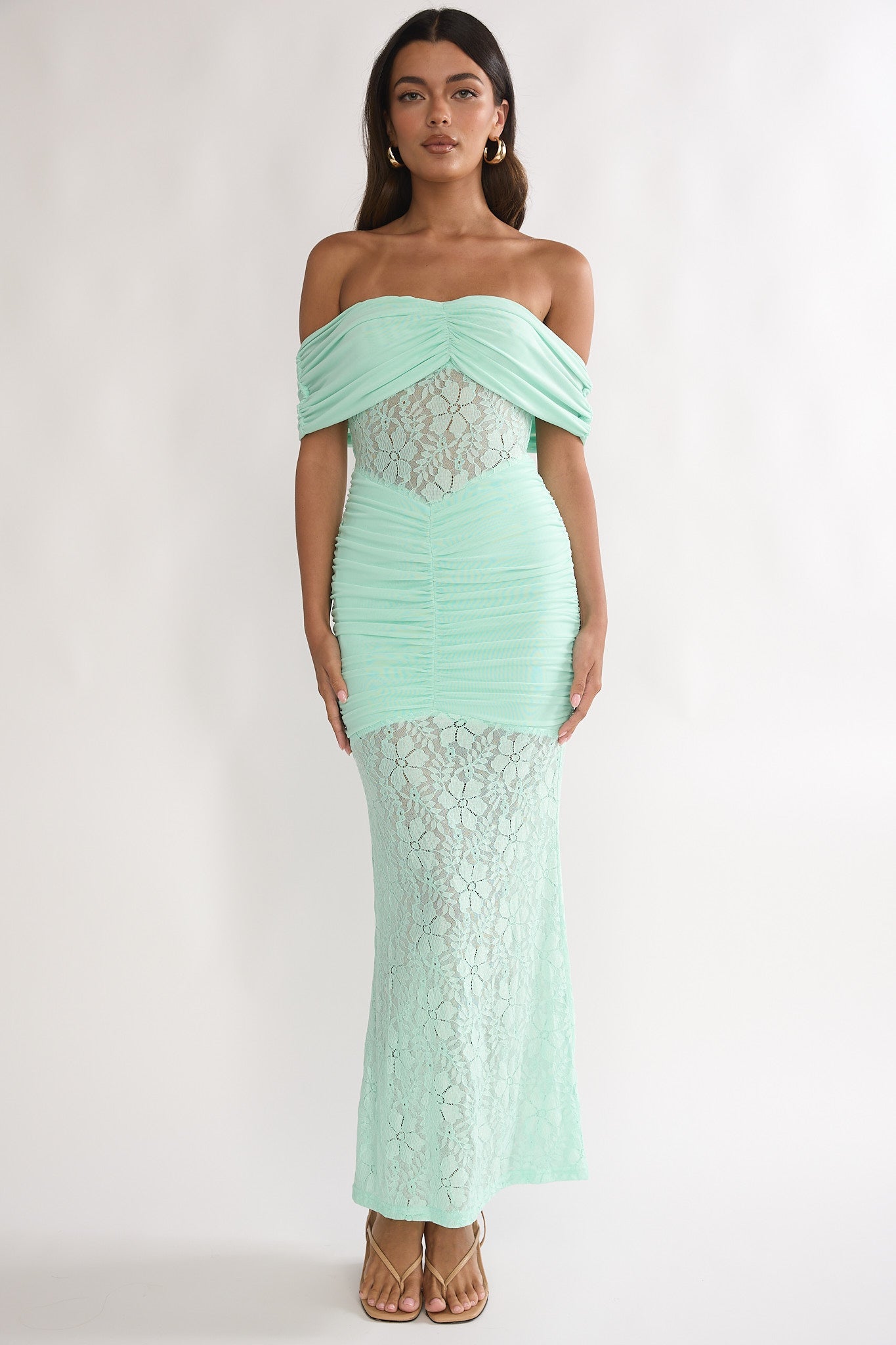 Silver Moon Off-Shoulder Maxi Dress Floral Mint