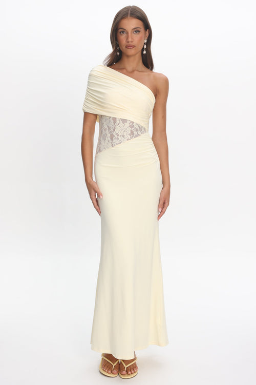 Mallorca Asymmetric Neckline Lace Maxi Dress Butter