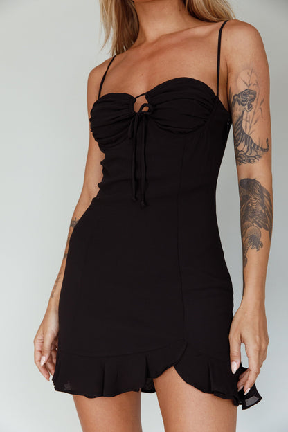 Sky Light Drawstring Bust Mini Dress Black