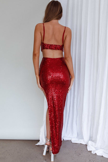 Noel Sequin Cut-Out Maxi Dress Red