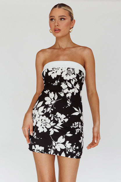 Missie Strapless Mini Dress Floral Black