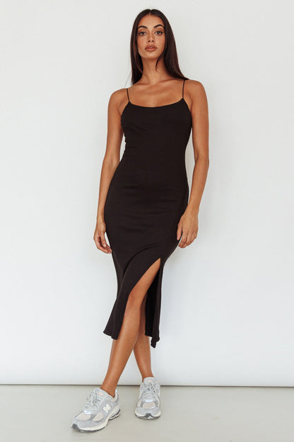 In My Element Split Midi Dress Black