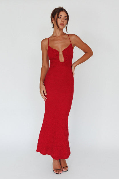 Nouveau U-Neckline Midi Dress Wine