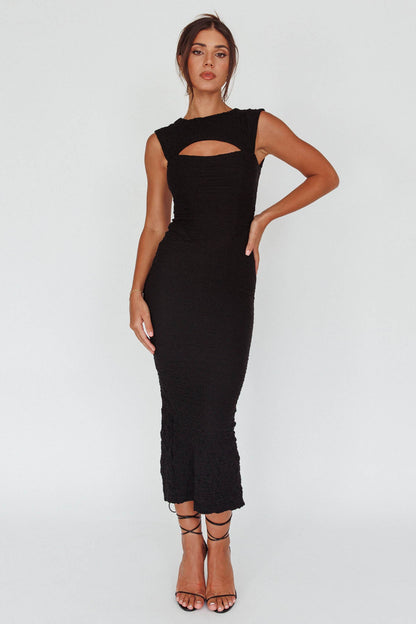 Osaka Lace-Up Back Midi Dress Black