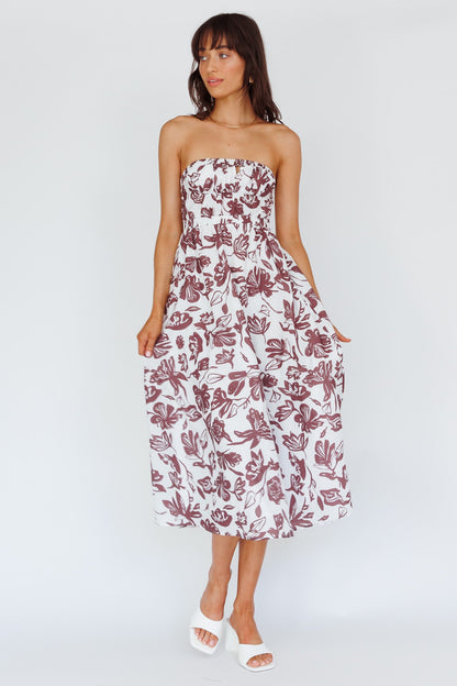 Caloundra Strapless Midi Dress Floral Walnut