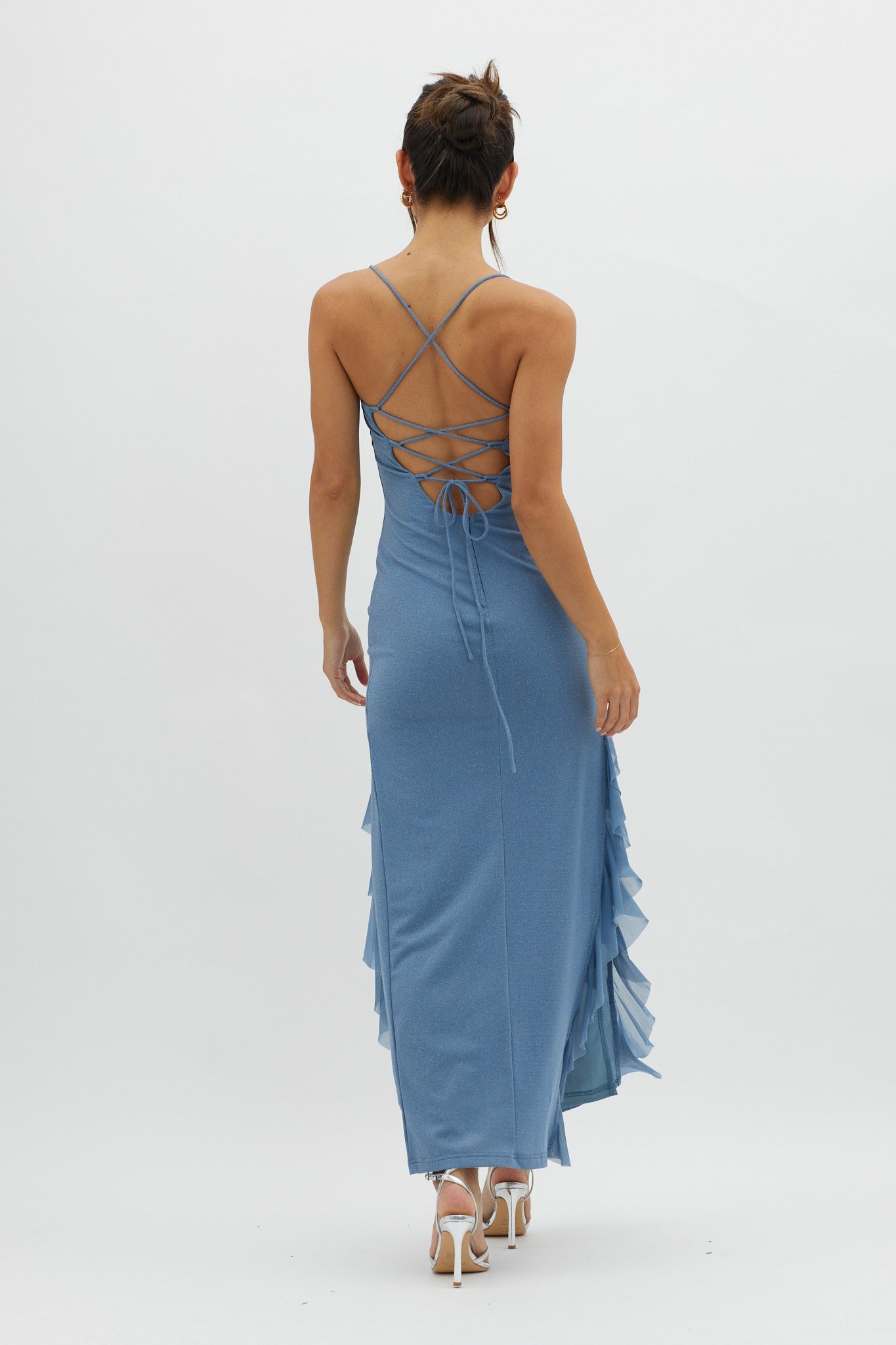 Rosilyn Split Ruffle Midi Dress Blue