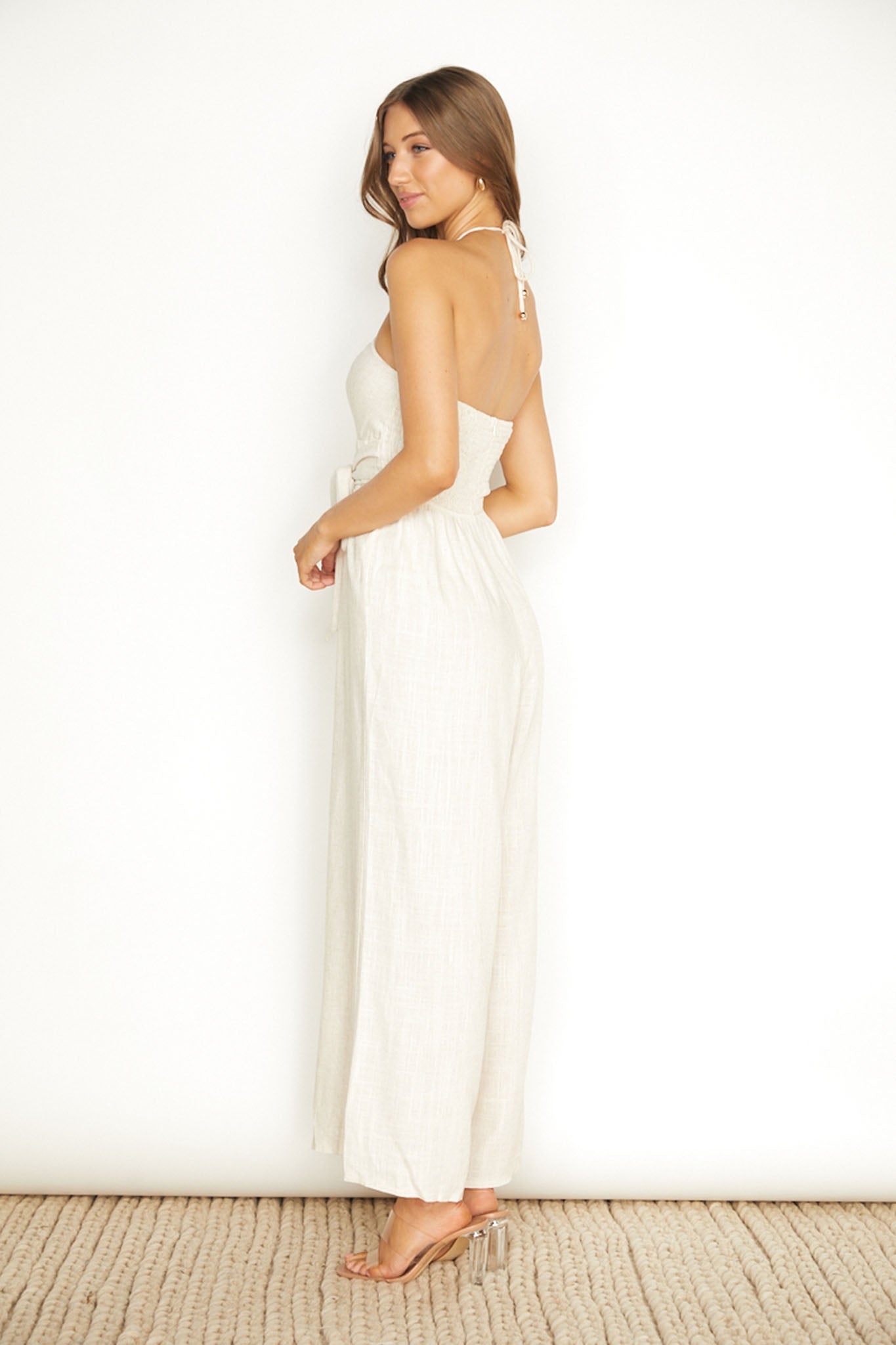 Maravilhosa Keyhole Halter Jumpsuit Oatmeal
