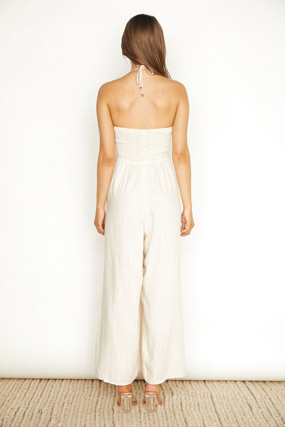 Maravilhosa Keyhole Halter Jumpsuit Oatmeal