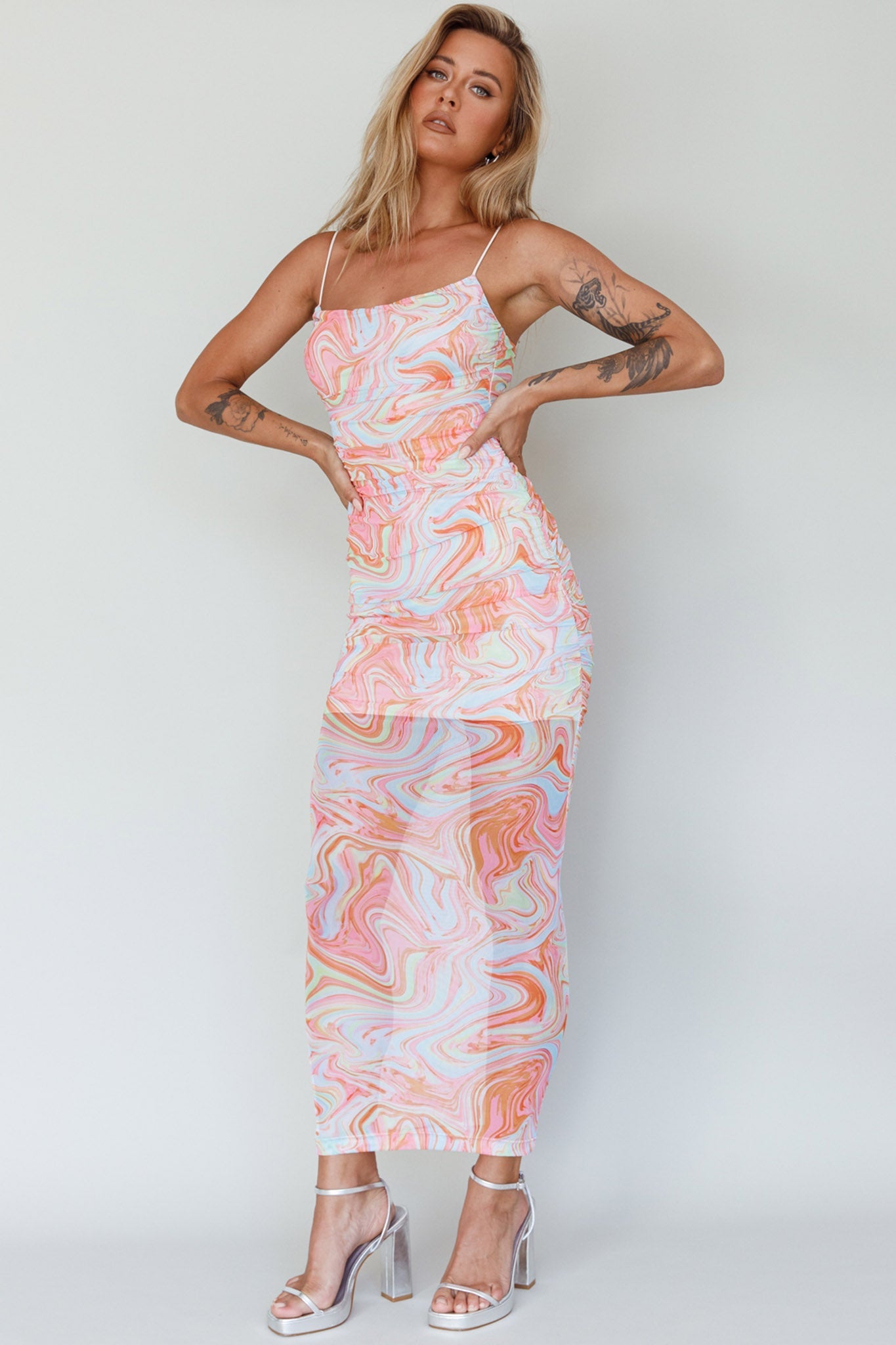 Love In Miami Lace-Up Back Midi Dress Swirl Orange