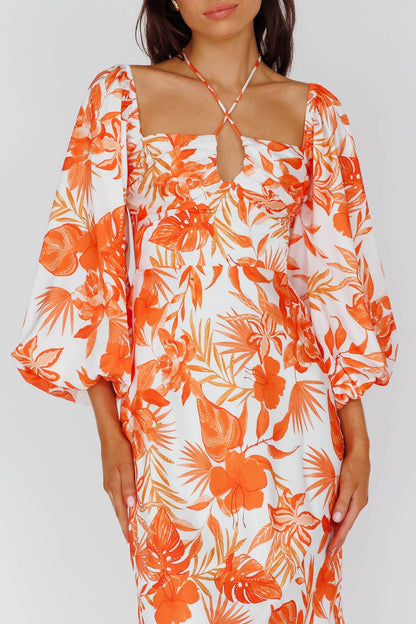 Nyree Long Sleeve Maxi Dress Tropical Orange