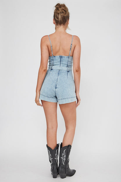 Laureen Pocket Romper Denim
