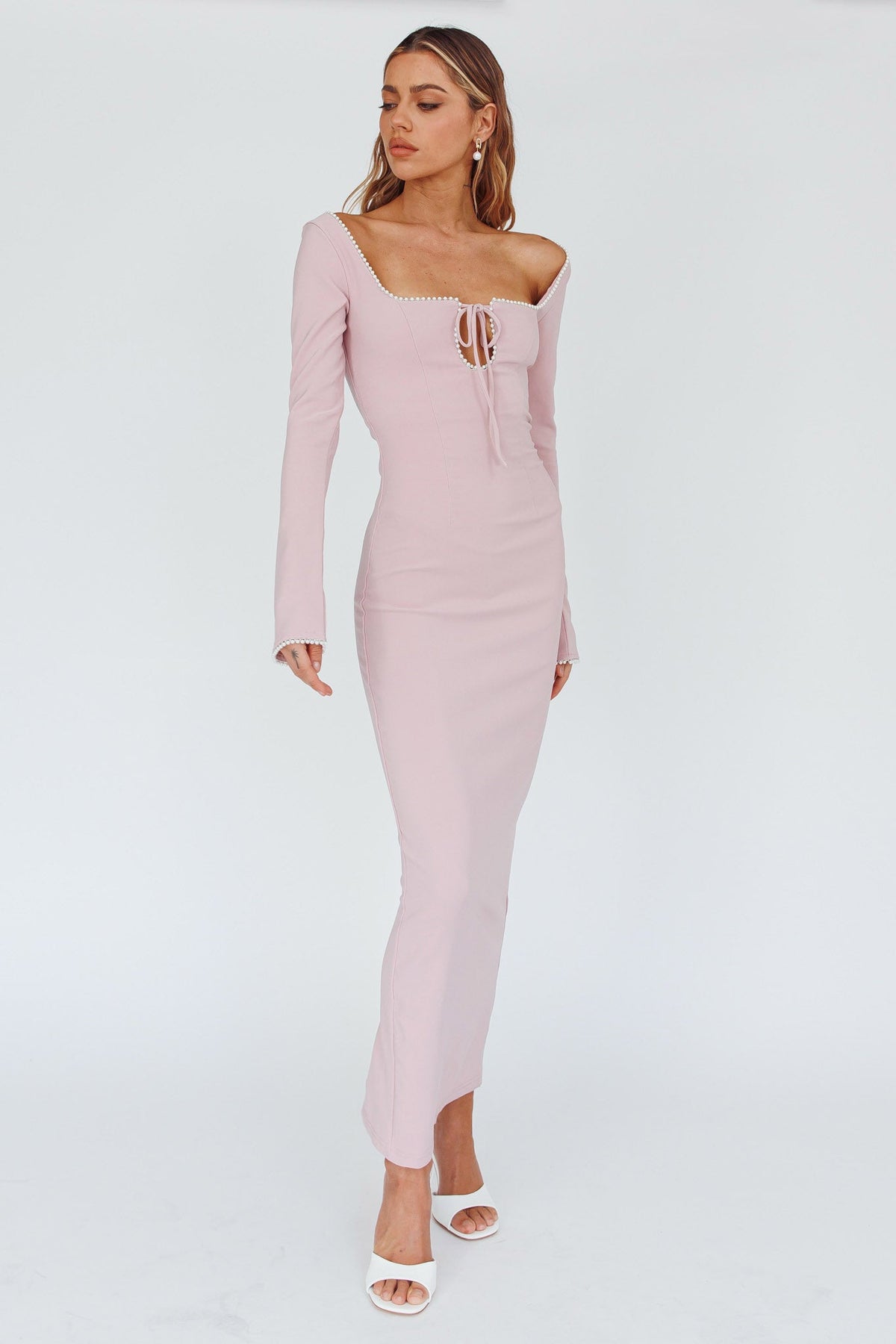 Samantha Pearl Detailing Midi Dress Blush