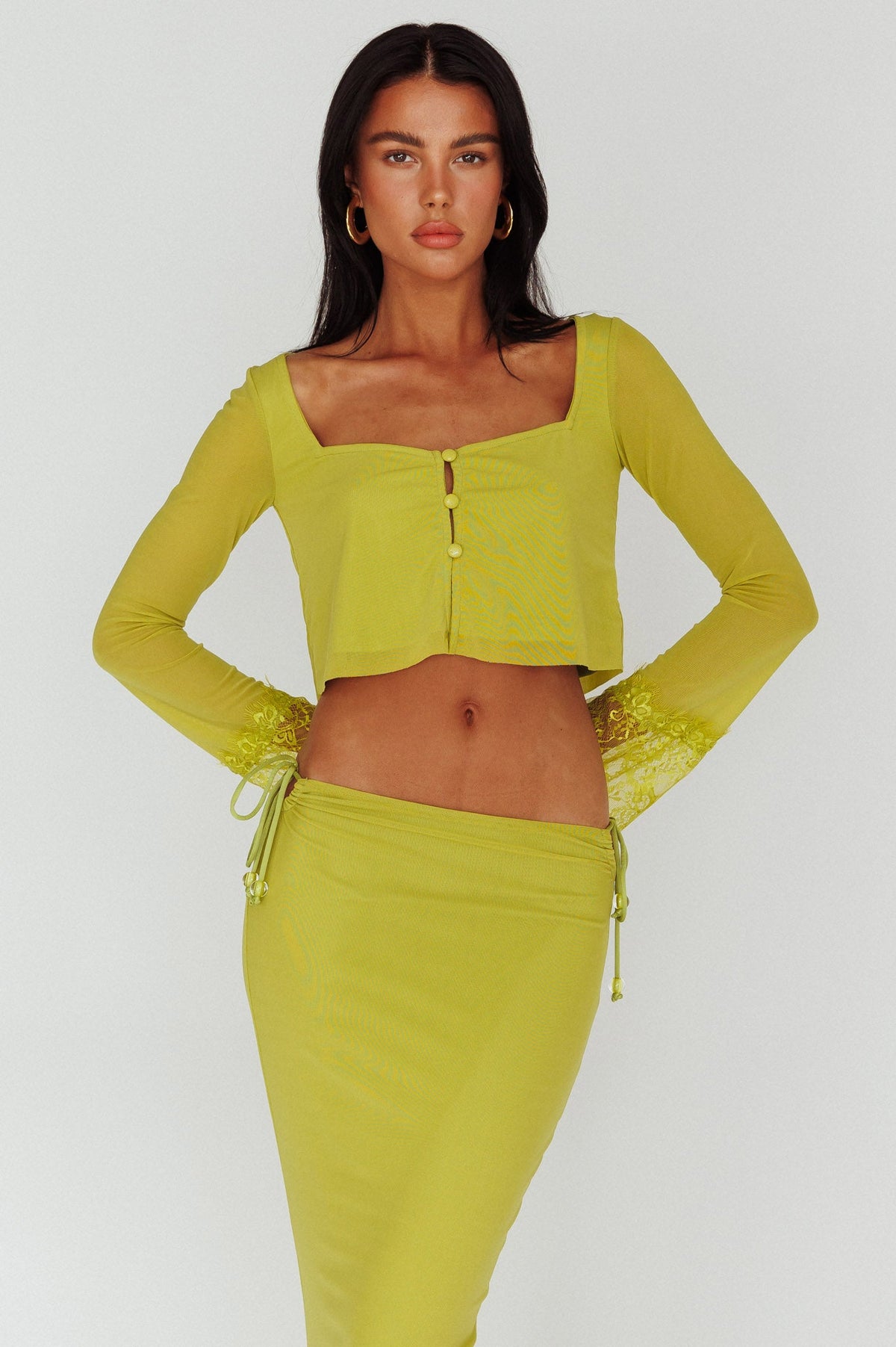 Rana Lace Cuff Long Sleeve Top Apple