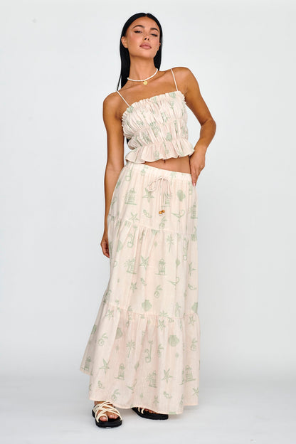South Bay Ruched Cami Top Print Sage