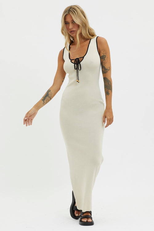 Karyssa Tied Bust Knit Maxi Dress Sand