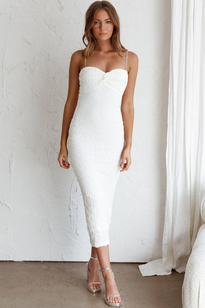 Tiffani Diamante Strap Midi Dress White