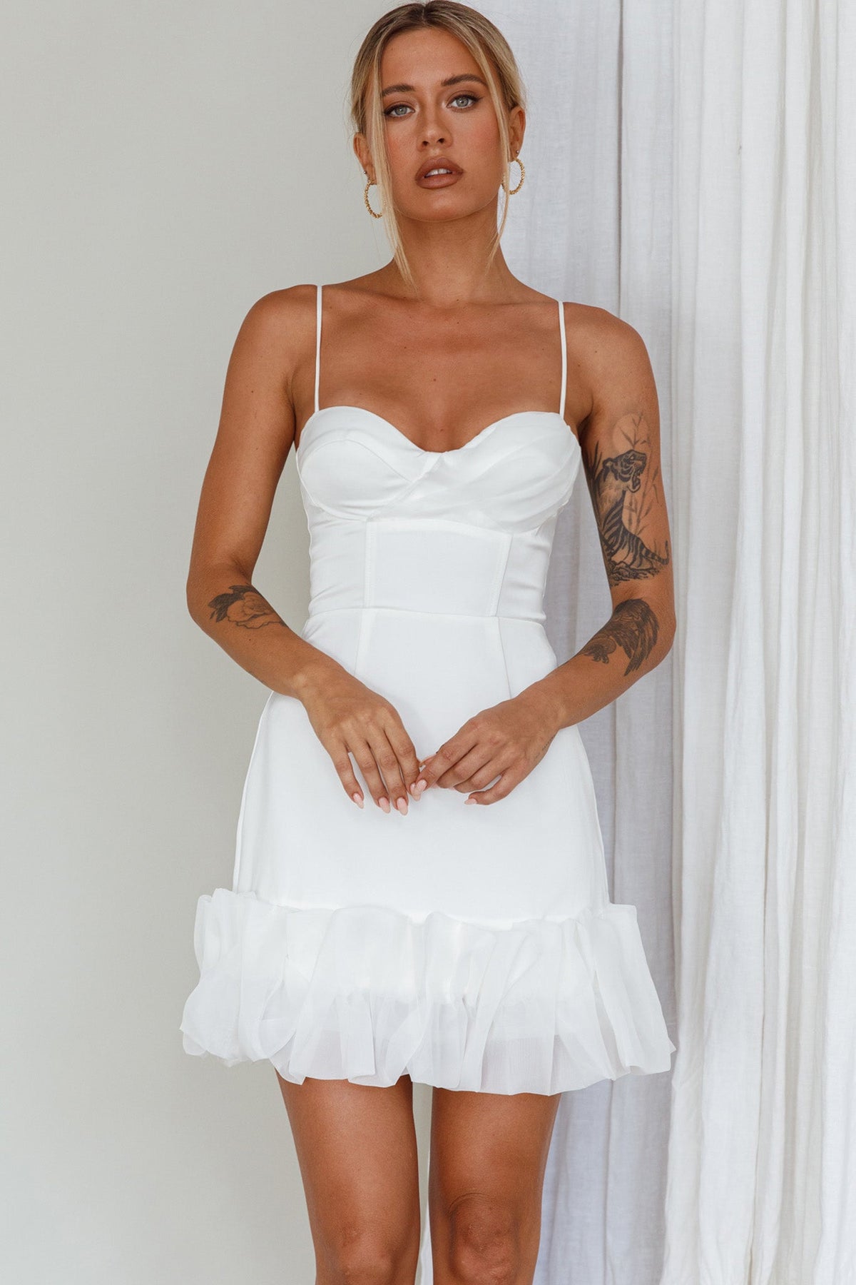 Buona Sera Hem Decoration Mini Dress White