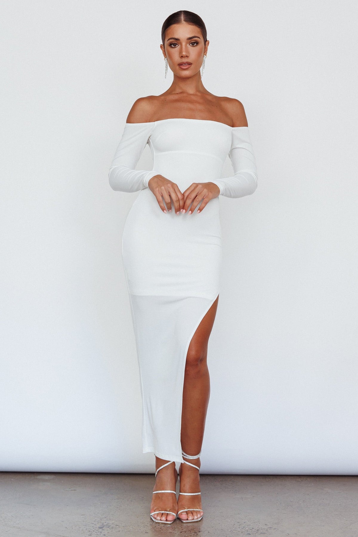 Sentimental Mood Off-Shoulder Midi Dress White
